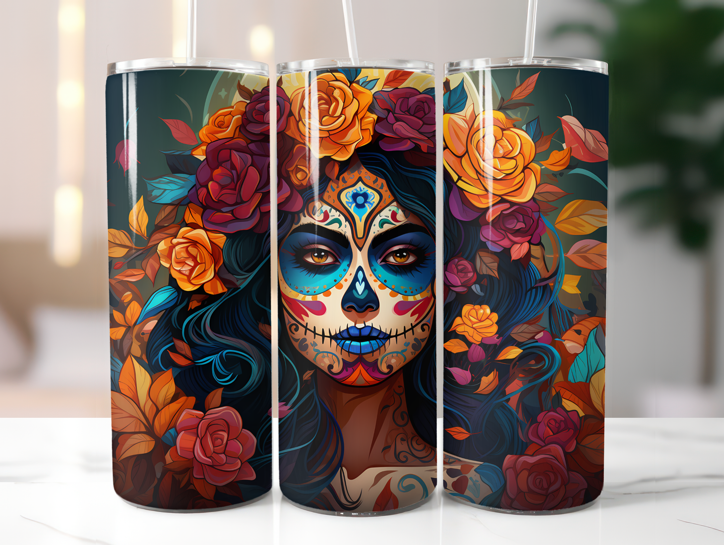 Sugar Skull Floral Tumbler