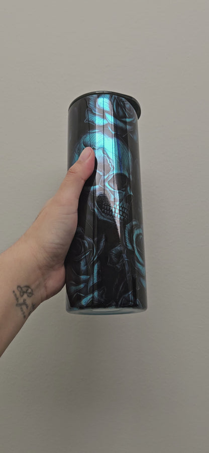 20oz Skull and Roses Tumbler Blue/Black