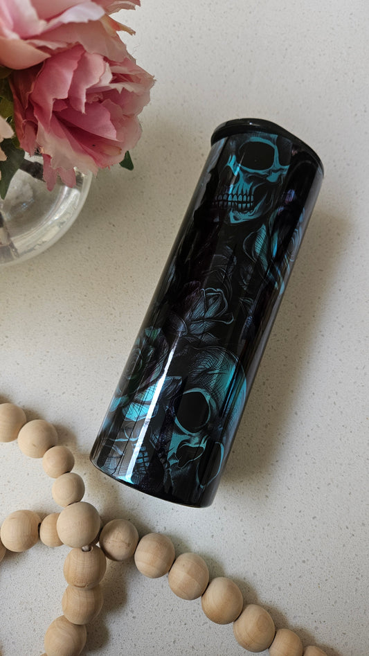 20oz Skull and Roses Tumbler Blue/Black
